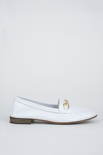 Beyaz Hakiki Deri Tokalı Ayakkabı Günlük Babet - Bader - Modabuymus (1)