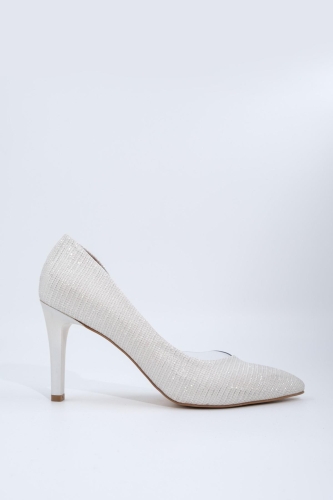 Beyaz Simli Şeffaf Stiletto Topuklu Kadın Ayakkabı - Lotus - Modabuymus (1)