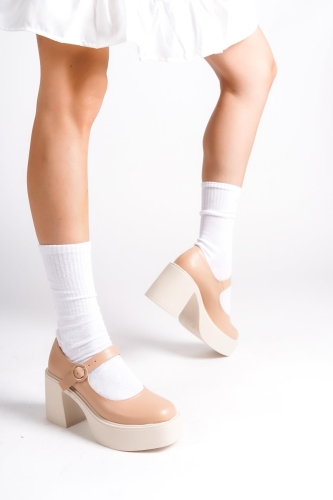 BİZA Ten Mat Kalın Platform Topuklu Mary Jane Günlük Ayakkabı - Modabuymus (1)