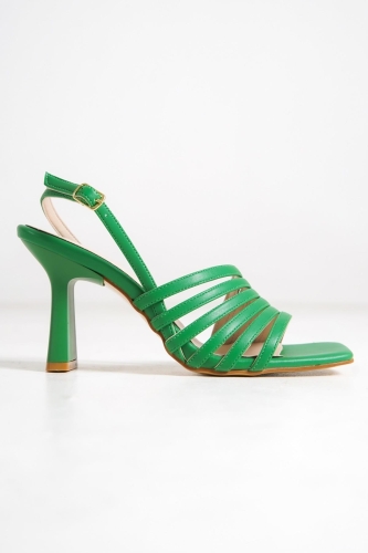 Butterfly Yeşil Çok Bantlı Topuklu Sandalet Ayakkabı - Modabuymus (1)
