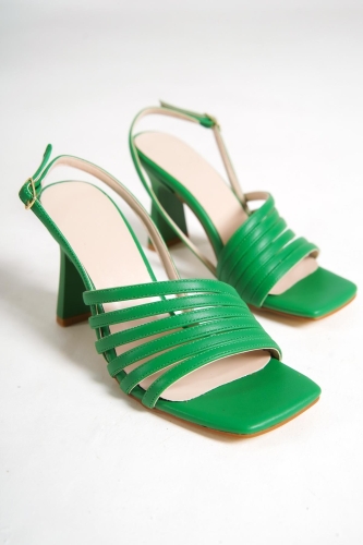 Butterfly Yeşil Çok Bantlı Topuklu Sandalet Ayakkabı - 4