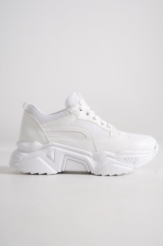 Fashi Beyaz Sneaker Fileli Kalın Taban Spor Ayakkabı - Modabuymus (1)