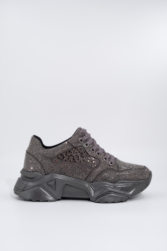 Gri Taşlı Sneaker Kadın Spor Ayakkabı - Dofi - 2