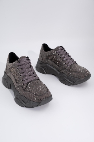 Gri Taşlı Sneaker Kadın Spor Ayakkabı - Dofi - 4