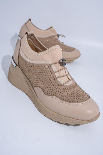 Stonestar Ten Rengi Taşlı Dolgu Topuklu Spor Ayakkabı - 4