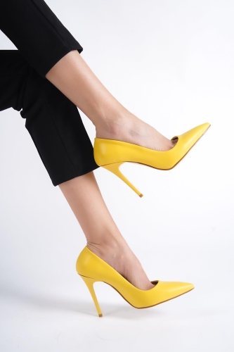 Lapita Sarı İnce Yüksek Topuklu Stiletto - 1
