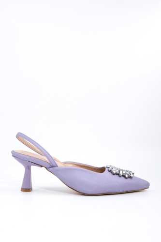 Lila Renk Arkası Açık Taşlı Stiletto Kısa Topuklu Abiye Ayakkabı - Elizabeth - 2