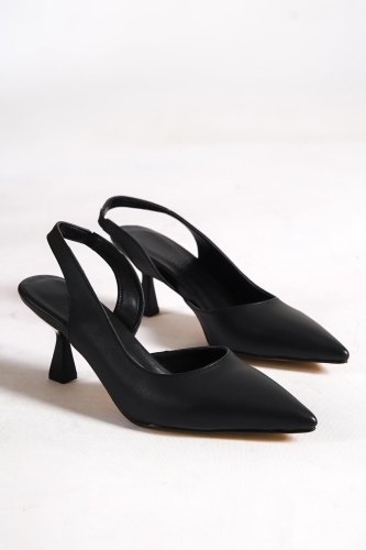 Lolly Siyah Kısa Topuklu Arkası Açık Stiletto Ayakkabı - 4