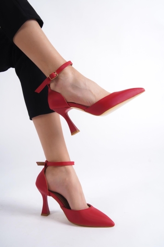 Lopez Kırmızı Saten Stiletto Kadeh Topuklu Ayakkabı - Modabuymus