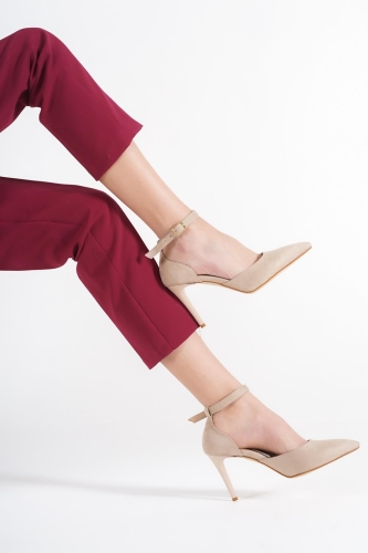 Lopez Ten Süet Stiletto Bilekten Bantlı Topuklu Ayakkabı - 3