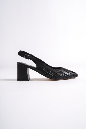 Mariana Hakiki Deri Siyah Stiletto Kalın Topuklu Ayakkabı - Modabuymus (1)