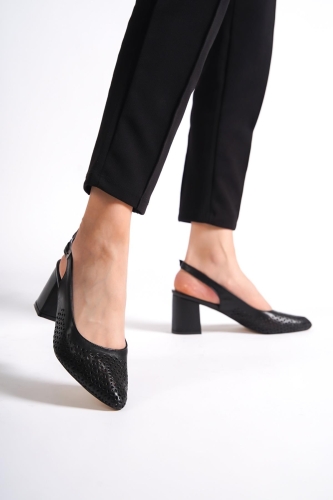 Mariana Hakiki Deri Siyah Stiletto Kalın Topuklu Ayakkabı - 3