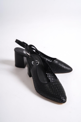 Mariana Hakiki Deri Siyah Stiletto Kalın Topuklu Ayakkabı - 4