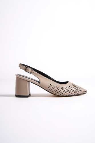 Mariana Hakiki Deri Ten Rengi Stiletto Kalın Topuklu Ayakkabı - 2