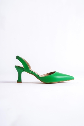 PinPin Yeşil Arkası Açık Stiletto Kısa Kadeh Topuklu Ayakkabı - Modabuymus (1)