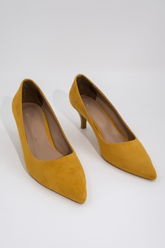 Kadın Hardal Sarısı Süet Stiletto Topuklu Ayakkabı - Candy - 4
