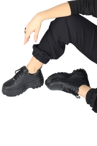 Siyah Kalın Tabanlı Sneaker Günlük Spor Ayakkabı - Porto - Modabuymus