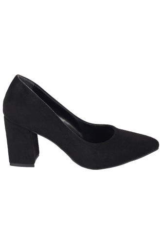 Siyah Süet Stiletto Kalın Topuklu Ayakkabı - Erkly - 2