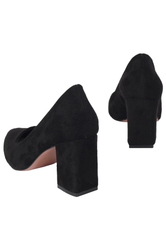Siyah Süet Stiletto Kalın Topuklu Ayakkabı - Erkly - 3