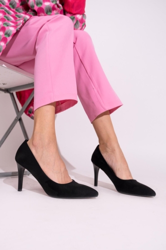 Siyah Süet Stiletto Topuklu Kadın Ayakkabı - Anger - 1