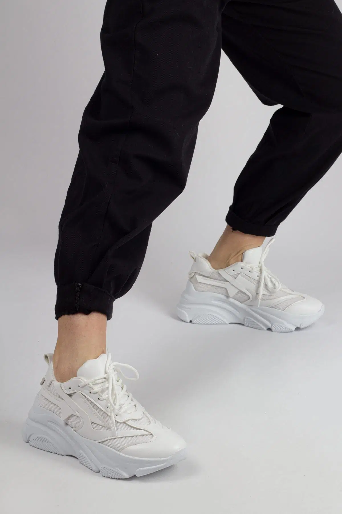 Beyaz Kalın Tabanlı Sneaker Günlük Spor Ayakkabı - Mashi