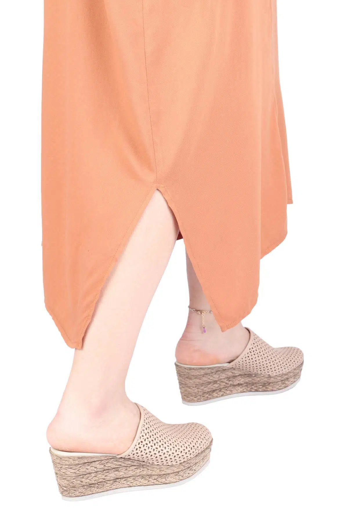 Hakiki Deri Bej Dolgu Topuklu Terlik - Alpder