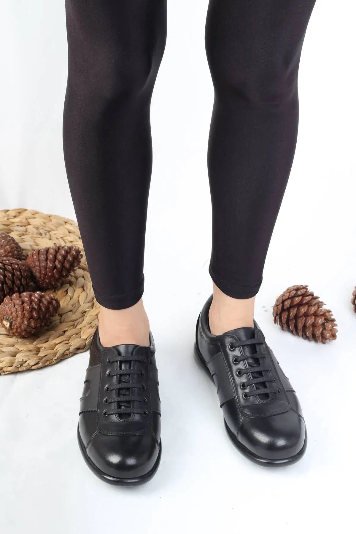 Hakiki Deri Siyah Günlük Casual Kadın Ayakkabı - Strong