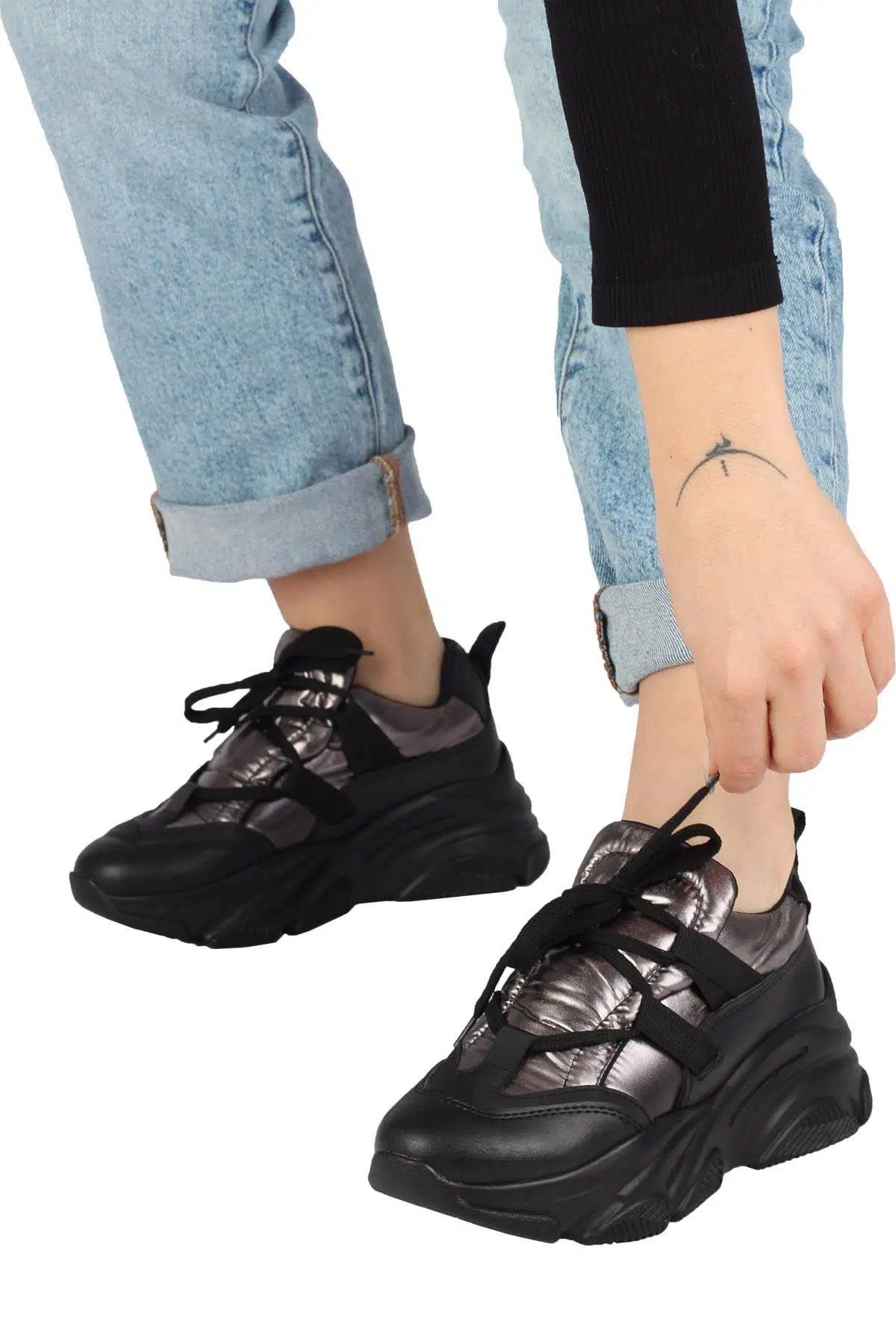 Siyah Kalın Tabanlı Sneaker Günlük Spor Ayakkabı - Parachute