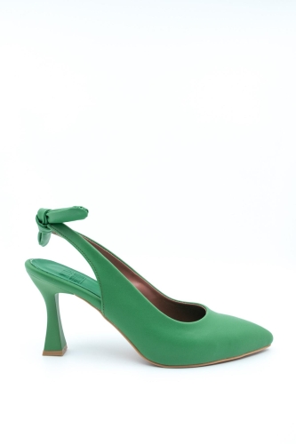 Yeşil Arkadan Fiyonklu Stiletto Topuklu Ayakkabı - Pony - Modabuymus (1)